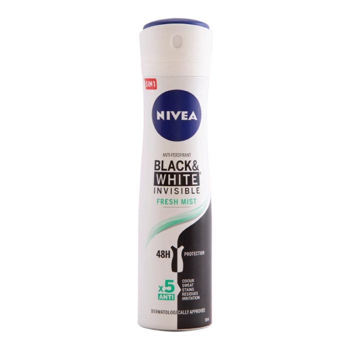 Nivea_Invisible_For_Black___White_Fresh_Mist_Aerosol_150ml.png Nivea Invisible For Black & White Fresh 150ml — Nivea déodorant au Maroc