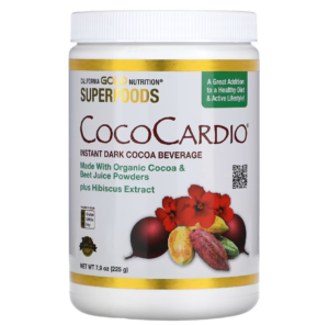 California Gold Nutrition, CocoCardio, Boisson instantanée au cacao noir certifié biologique, Avec jus de betterave et hibiscus, 225 g