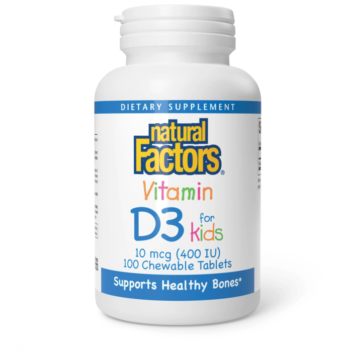d4bkqeameq34a3kyiyqf_a9e354ff-7324-428d-933a-12f5ba9d2df1.png Vitamin D3 for Kids 10 mcg (400 IU) Chewable Tablets - Natural Factors — Vitamin soin bébé enfant au Maroc